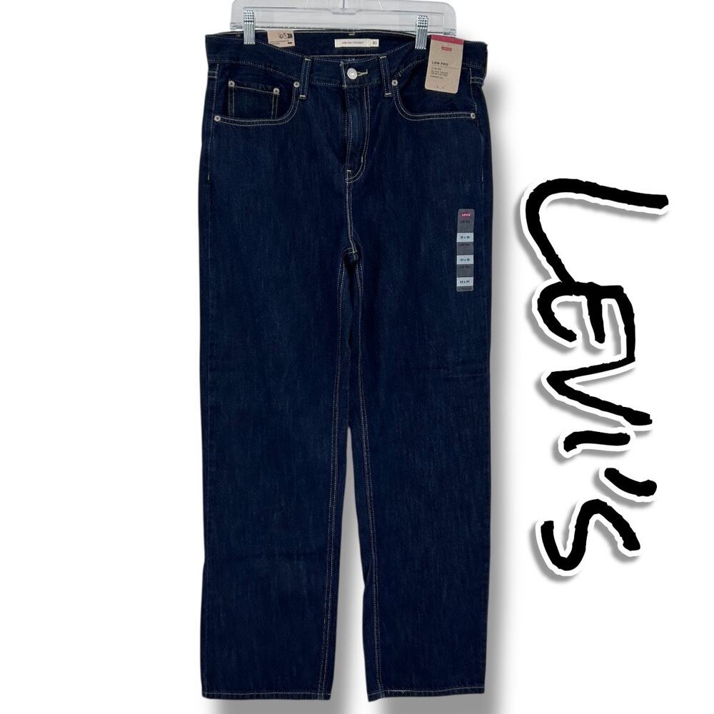New Levis Low Pro Straight Jeans Dark Wash Low Rise 100% Cotton Mens Sz 30x30